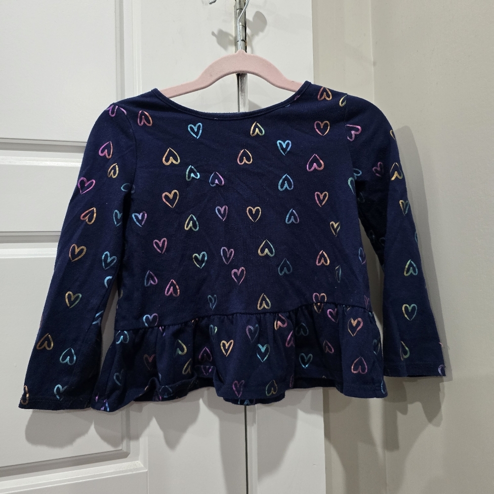 Jumping Beans Blue and Pink Long Sleeve Tee with Heart Pattern